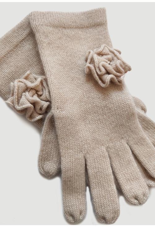 女士花朵羊绒手套分指 针织羊毛手套 冬季保暖 内蒙古工厂定制
